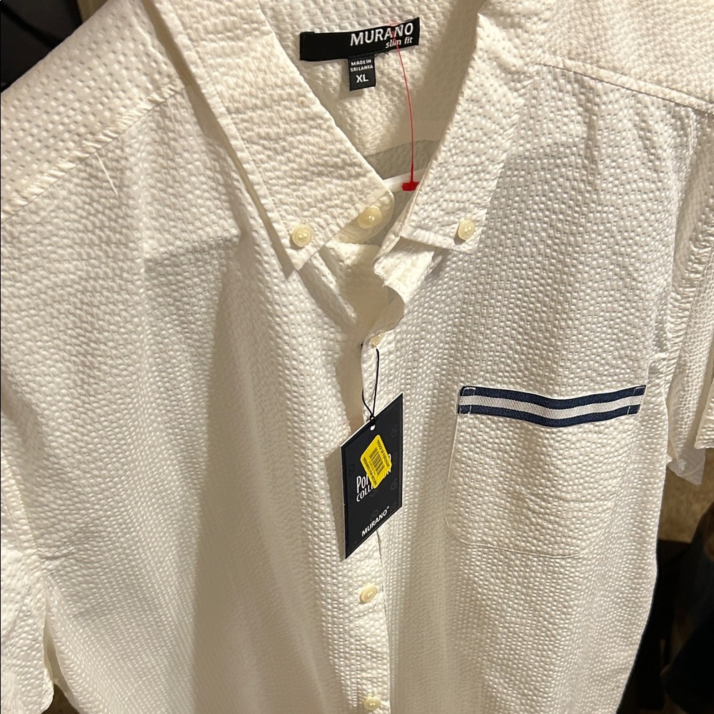 Murano Textured White Shirt with Navy Accent